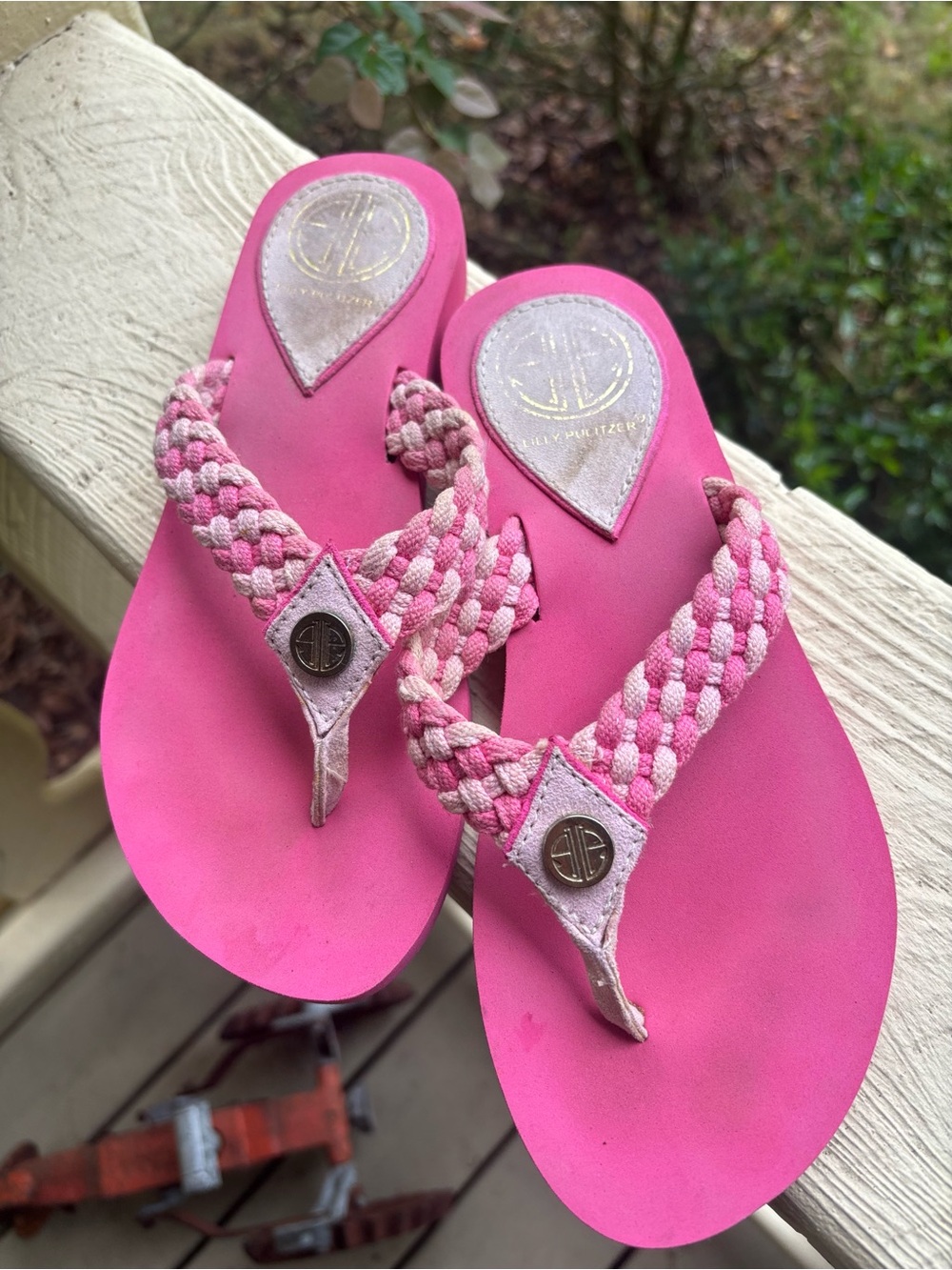 Lilly Pulitzer Hot Pink Braided Thong Sandals - Picture 2 of 3
